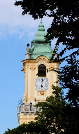 city hall tower with police