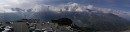 panorama west * A panoramic view looking west from the Edelweiss Spitz, a high peak north of the Grossglockener Pass. * 720 x 182 * (48KB)