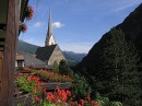 view from room * The view from our room in Heiligenblut (Holy Blood), overlooking the Austrian Gothic church and the Molltal valley. * 432 x 323 * (56KB)