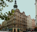 corner houses * Prague is full of beautiful architecture such as this block of housing with shops below. * 360 x 317 * (70KB)