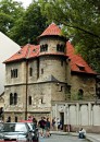 jewish burial society building * The Jewish Burial Society building in Prague.  This society made sure that all Jewish people, reagardless of economic status, were provided a decent burial.  Next to this building (behind the wall) is the Jewish cemetary. * 306 x 432 * (72KB)