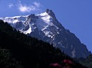 aiguille du midi * The Aiguille du Midi is located in the range of mountains that contains Mont Blanc to the west and the Aiguilles de Chamonix to the east.  A cable car runs to this point and a restaurant is located in the tower. * 432 x 323 * (47KB)