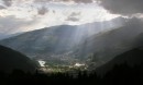 sun shining on bourg-st maurice * From out hotel room, we got this view of Bourg St. Maurice as the morning sun began to shine through the clouds. * 432 x 261 * (49KB)